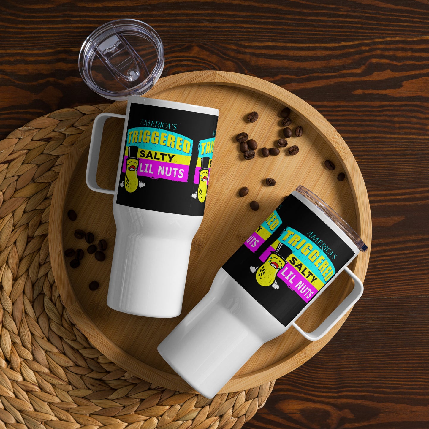 America’s Triggered Lil Salty Nuts Travel mug with a handle
