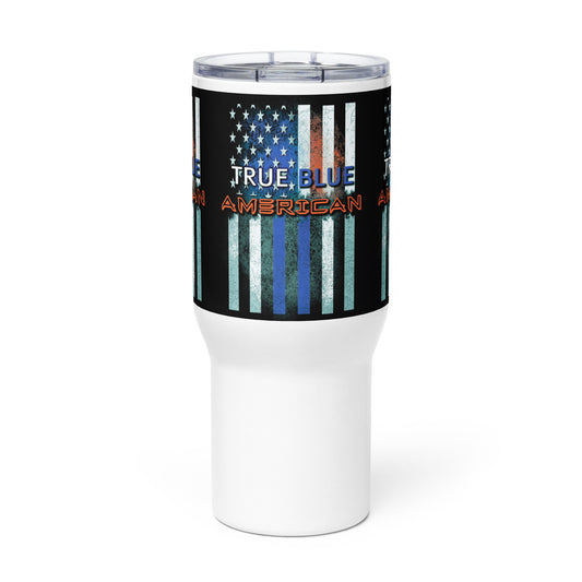 True Blue American Travel mug with a handle