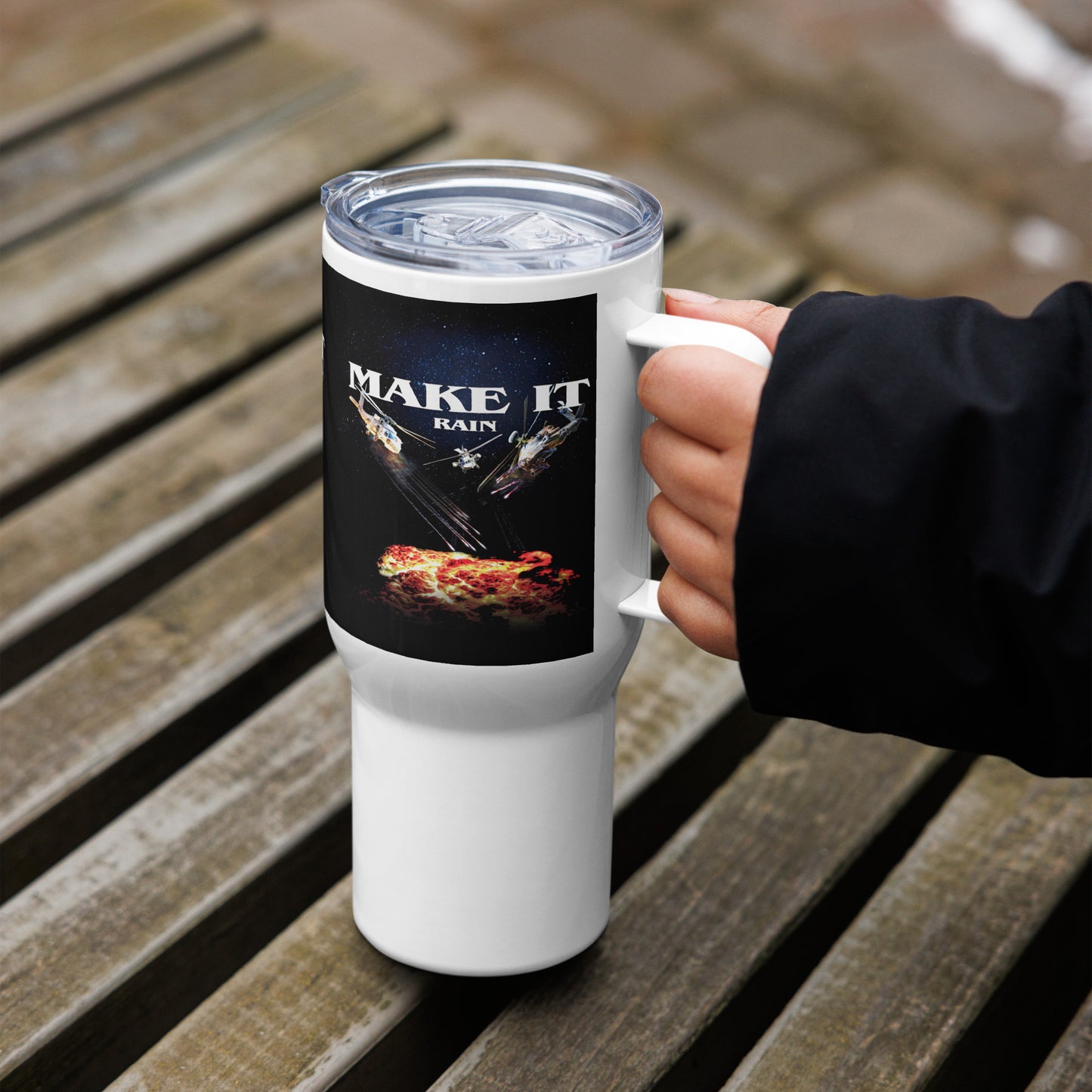 Make It Rain Travel mug with a handle