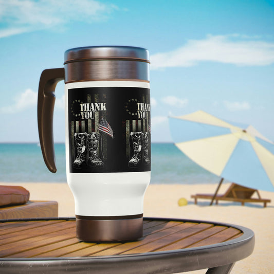 Thank You Veterans Stainless Steel Travel Mug with Handle, 14oz,