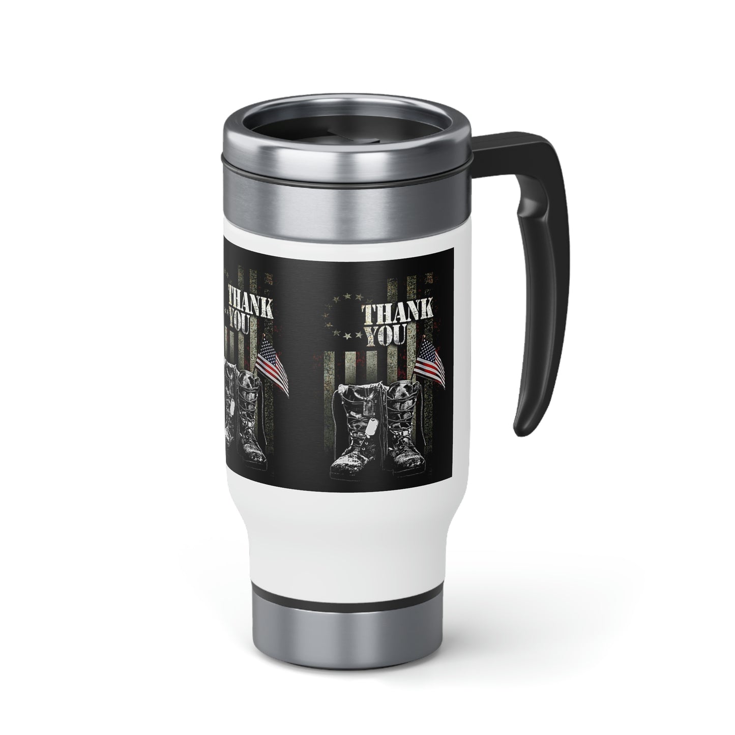 Thank You Veterans Stainless Steel Travel Mug with Handle, 14oz,