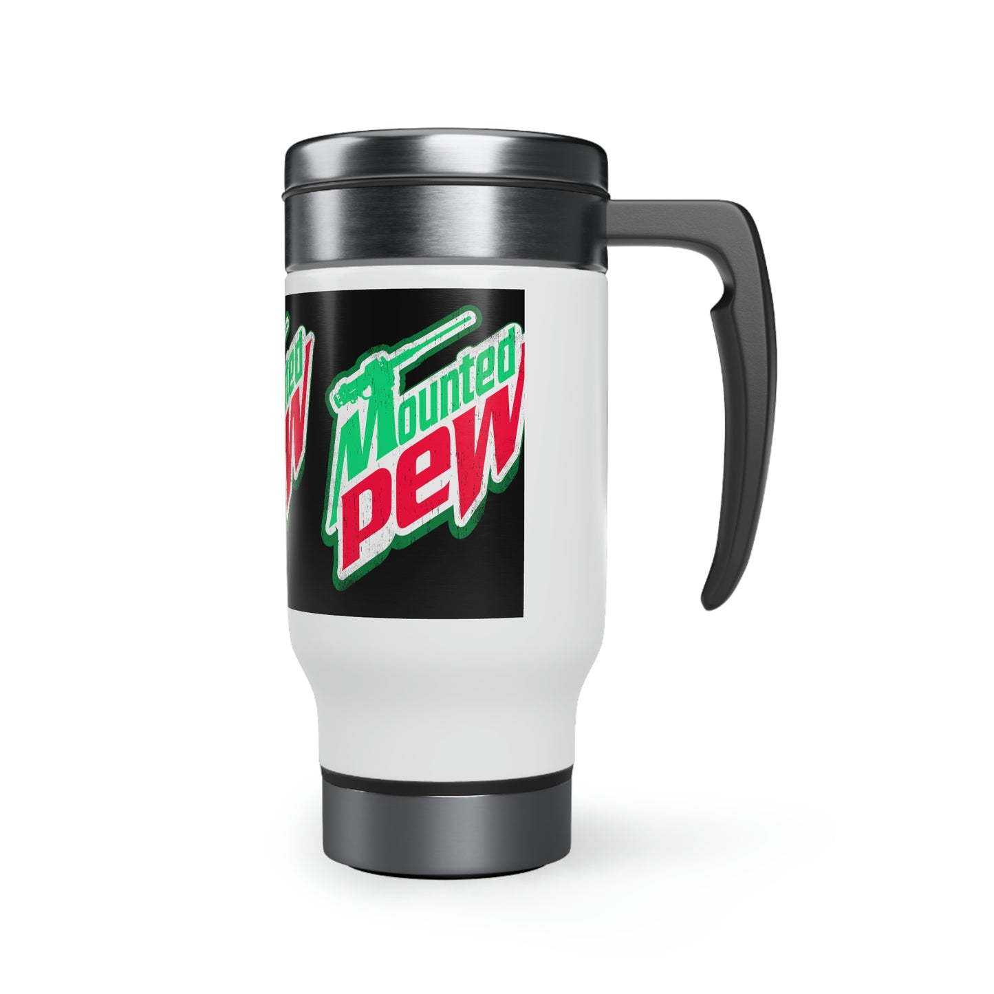 Mounted Pew Stainless Steel Travel Mug with Handle, 14oz