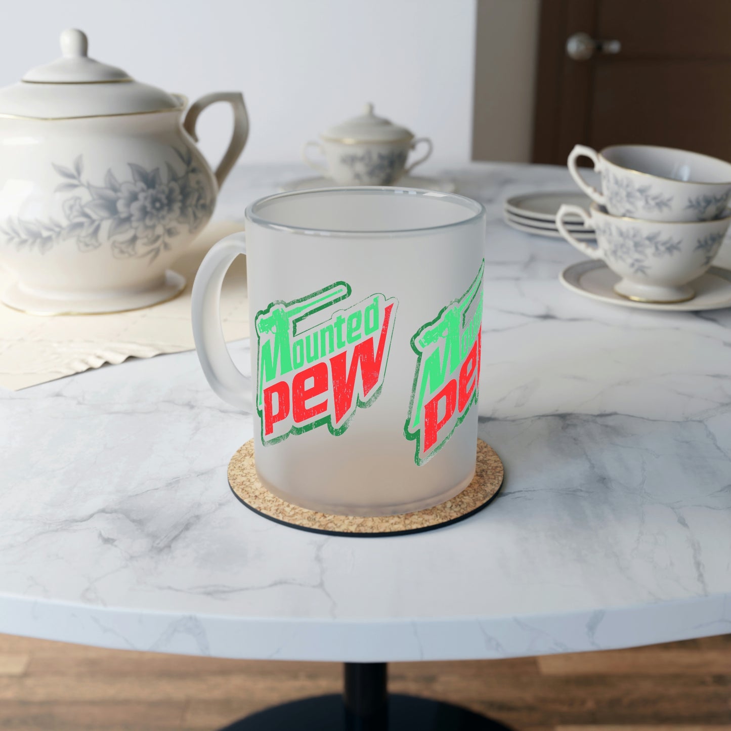 Mounted Pew Frosted Glass Mug