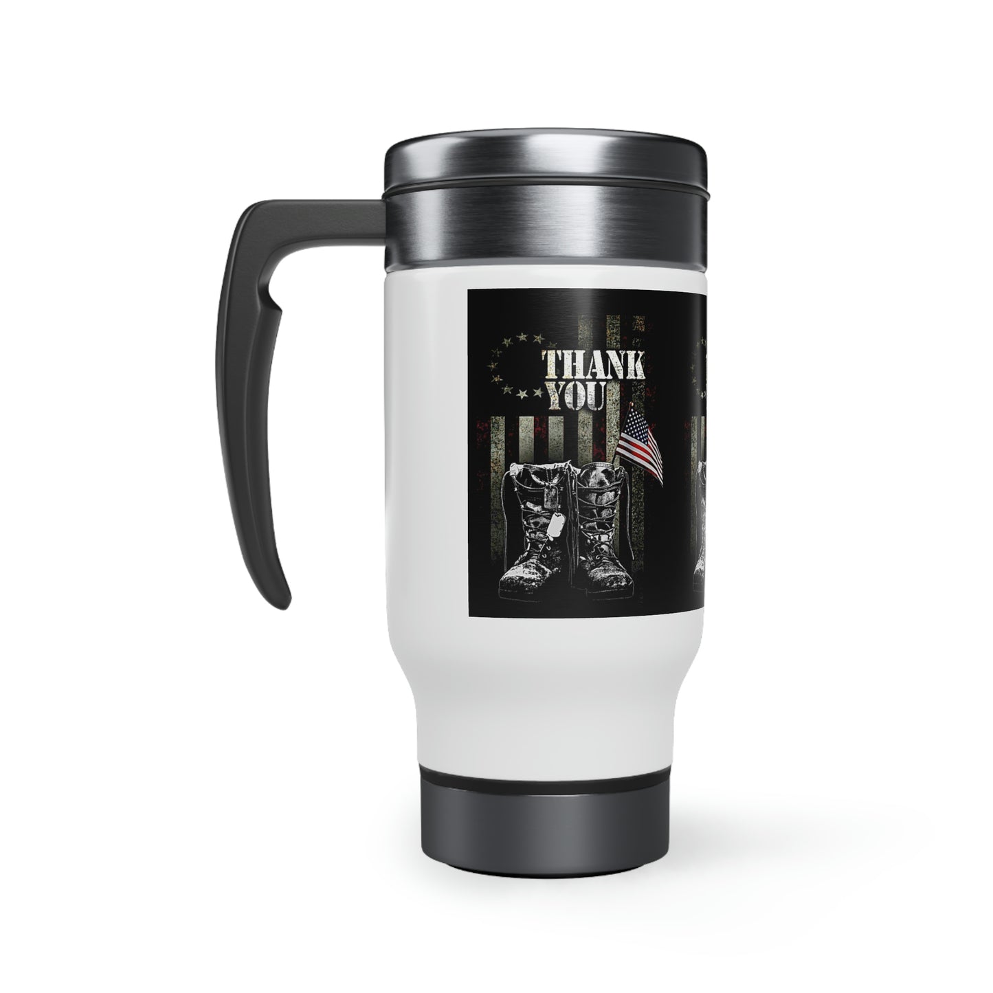 Thank You Veterans Stainless Steel Travel Mug with Handle, 14oz,